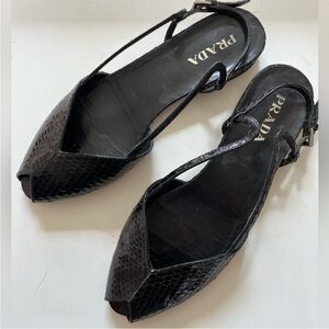Prada Black Snakeskin-Textured Slingback Flats
